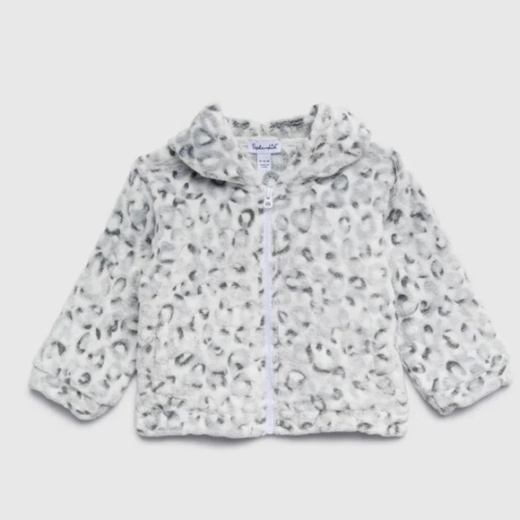 Splendid Other - Splendid Kids Gray & White Faux-Fur Leopard Hooded Puffer Jacket